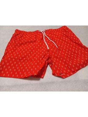 Primark Men's Red Swim Trunks with White Pattern, Size 2XL